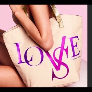 NEW Victoria secret cream and pink Love VS Tote